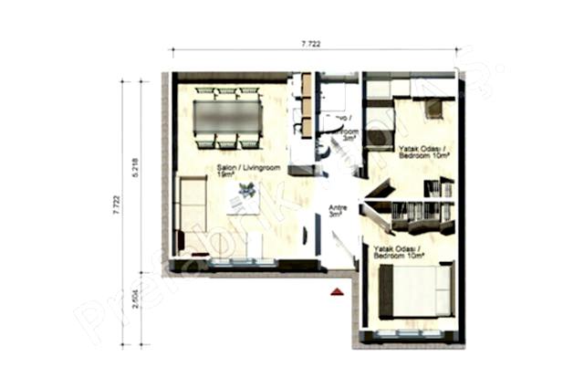 Avanos 47 m2 Prefabrik Ev Plan
